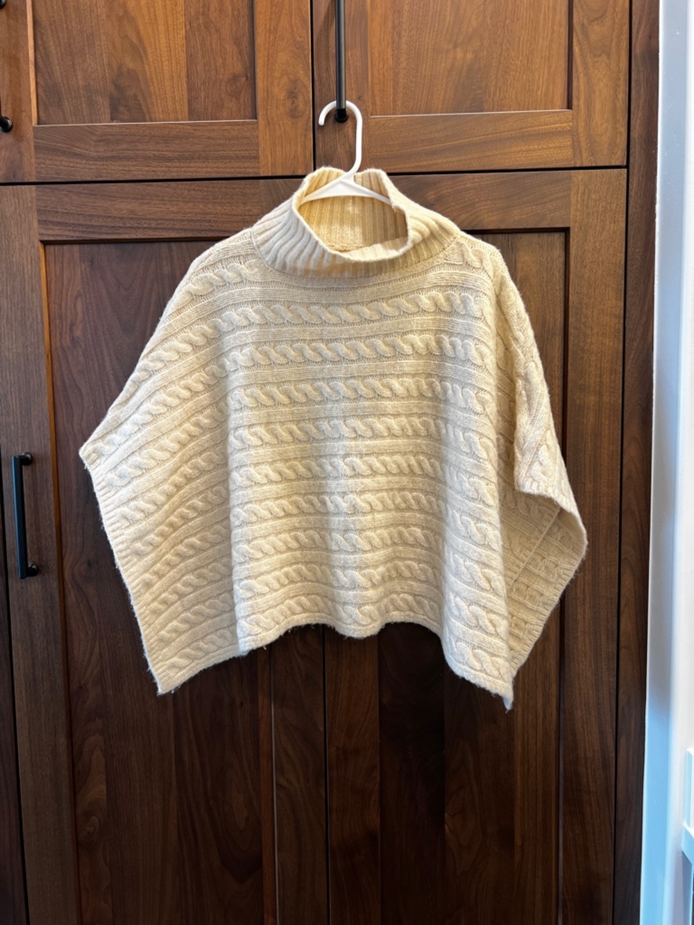 Anthropologie Cream Cable-Knit Turtleneck Poncho Sweater one size